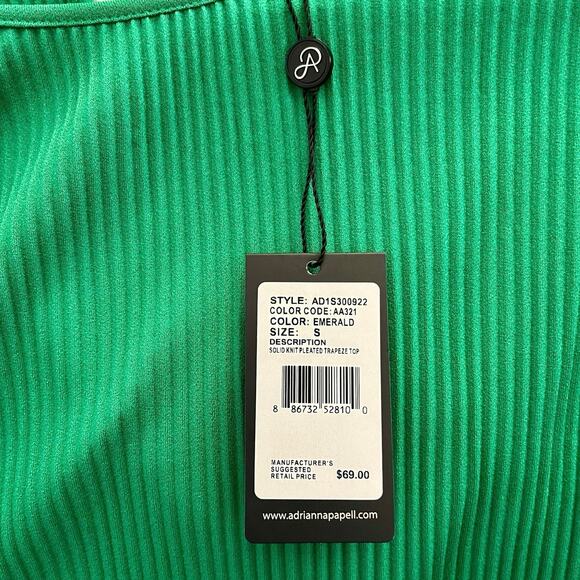 NEW Adrianna Papell Green Trapeze Top Pleated 3/4-sleeves Blouse Shirt Sz Small - Picture 9 of 9